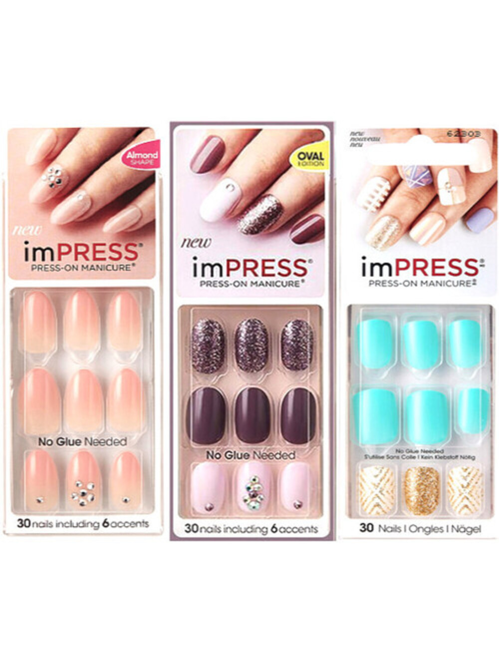 3-Pack NEW Kiss Impress Press-On Nail Manicure Bells Whistles So Unexpected Symp